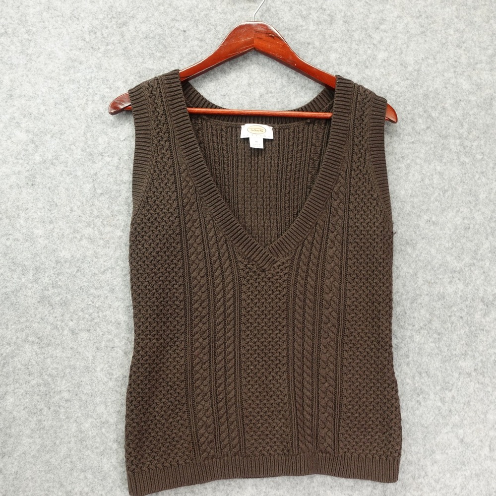 Vintage Chocolate Sweater Vest TALBOTS Women MEDIUM Fisherman Chunky Prep Petite